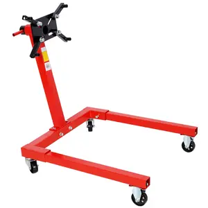 Engine Stand | Red Finish | 1250 LBS Capacity | 360 Degree Adjustable Mounting Head | Easy Assembly | Disassembly | 4 Ball-Bearing Swivel Caster Wheels | Heavy-Duty Square Steel Frame