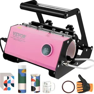 VEVOR Mug Heat Press, 11-30oz Tumbler Heat Press Machine, Sublimation Transfer Straight Skinny Tumblers, Cup Heat Press with Heat-resist Gloves Tape, DIY Ceramic Mugs Cups Glasses, As Gift, Pink