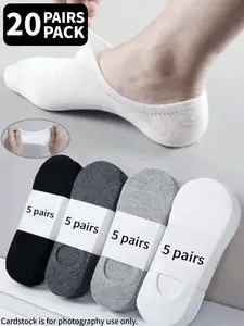 20 Pairs of Invisible Socks Solid Black, White, and Gray Invisible Styles Elastic Cuffs Breathable and Sweat-Wicking Minimalist Basic Style Everyday Wear Breathable Comfy Socks