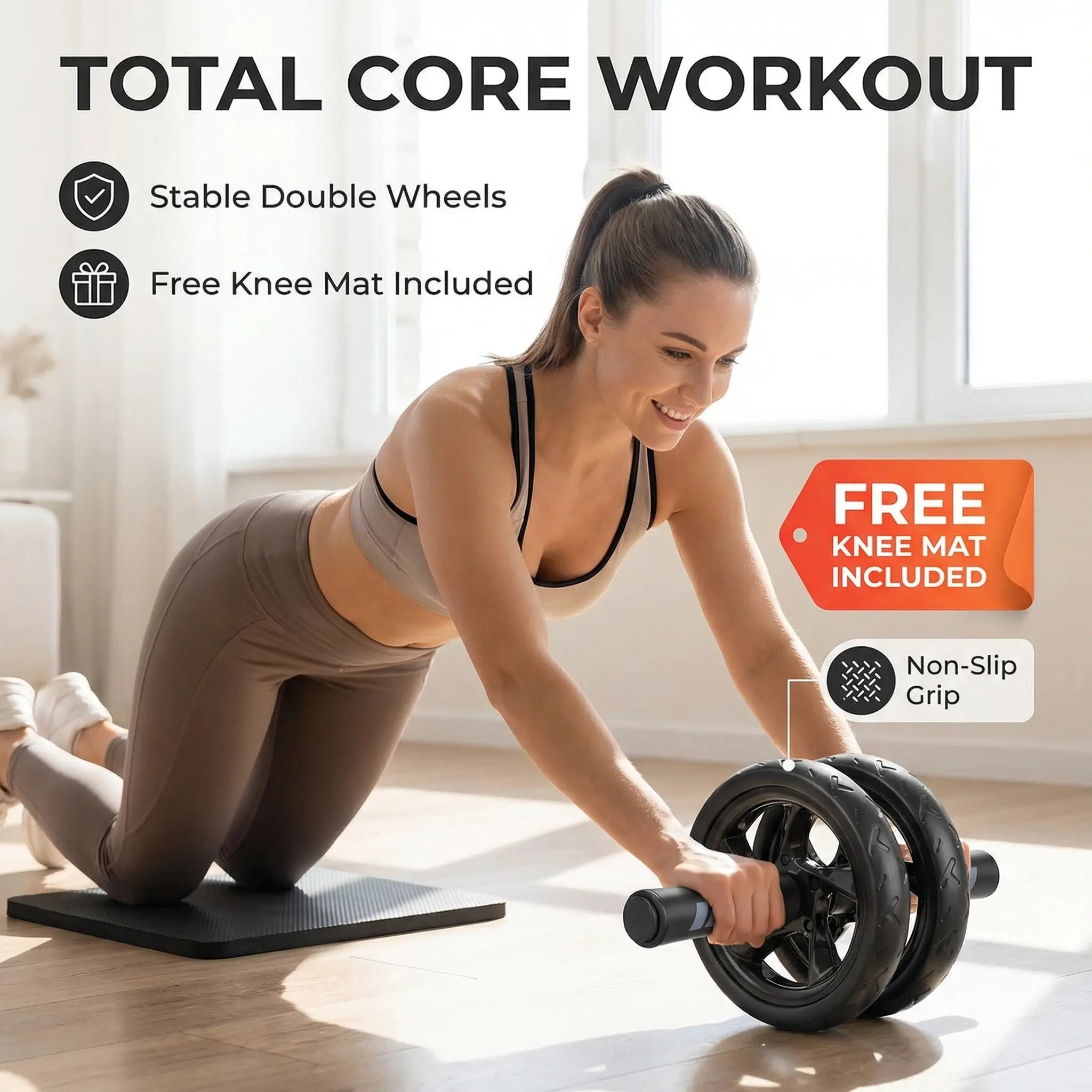 Abdominal Roller for Home Fitness Equipment, Stomach Workout Equipment, Abs Workout Equipment, Core Training, Silent Design, Knee Pad Included, Foam Handle, Exercise Machine, Abdominal Workout Wheel, Abdominal Core Trainer