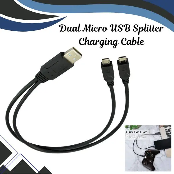 Dual Micro USB Splitter Charge Cable Power up to Two Micro USB Devices at Once from a Single USB Port (1pack)