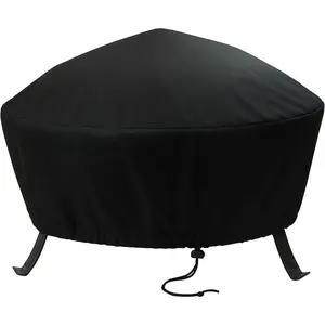 30-Inch Fire Pit Cover Round - Outdoor Fire Pit Cover - Weather-Resistant PVC with Drawstring Closure - Durable Protection for  Seasons - Black