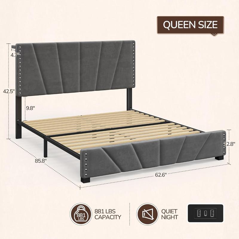 RaybeeFurniture Bed frame for Queen Bed Frame with Headboard&Storage,NO MATTRESS,  Luxury Upholstered Bed Frame with Storage, 2 Drawers & Shelf on Headboard, NO Noise, KING, FULL, Twin, Mother's Day Gifts [Falldealsforyou]