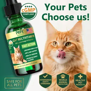 PetFit Naturals Multivitamin for Cat Liquid Drops Cats Vitamin with Lysine Probiotics Omega 3 Hip and Joint Support  Immune Function