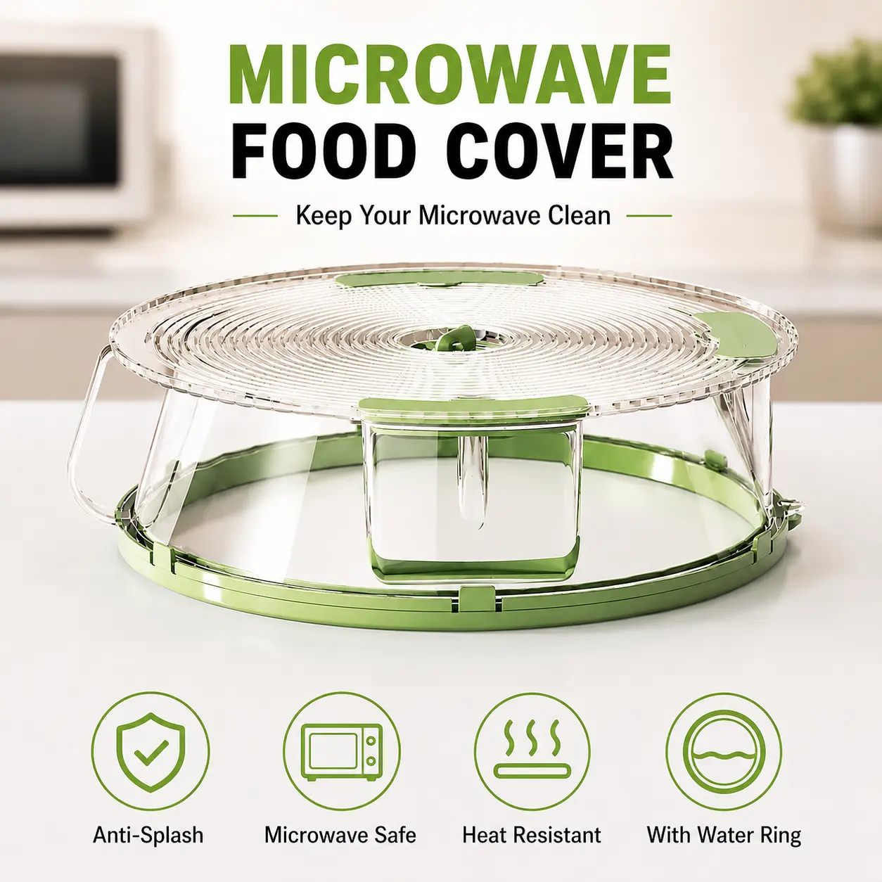 Microwave Splatter Cover with Moisture Lock Water Ring, 10.2 Inch (26cm) Clear Food Cover Lid, 360° Splash Protection, Heat Resistant Microwave Plate Cover for Fresher Food & Cleaner Microwaves