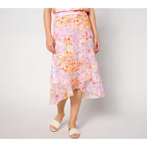 Isaac Mizrahi Live! Regular Printed Mesh Faux-Wrap Midi Skirt
