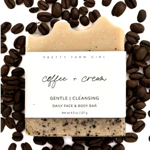 [Pretty Farm Girl] Coffee + Cream Handmade Tallow and Goat Milk Soap Bar - Exfoliating & Nourishing Cleanse for Smooth Skin (4.5 oz / ~127 g) Body Care Cleansing Daily Gentle