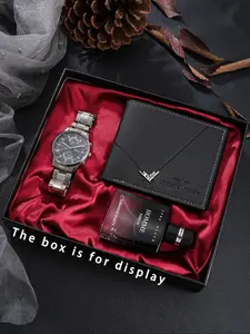 Men's Quartz Wristwatch Set, Stainless Steel Band & Classic Perfume Gift, Elegant Analog Timepiece for Special Occasions