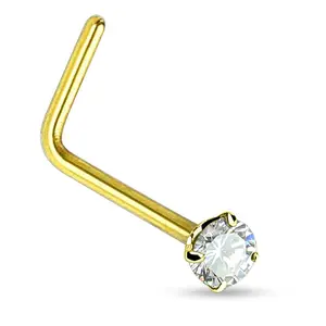 Fifth Cue 20G Cubic Zirconia Prong Set Nose Ring Gold 316L Surgical Steel L Bend Stud