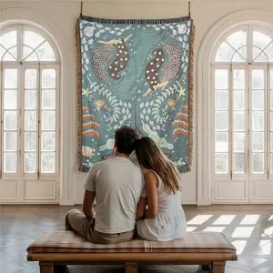 Mermaid Pattern Home Decor Yarn Woven Wall Art Tapestry for Bedroom Dorm Living Room- with Fringe Tassels Not Printed - Multipurpose Design Soft Boho H Chair Couch Bed Cover Throw Towel Slipcover Travel Garden Outdoor Camping Picnic Beach