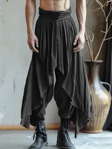 INCERUN Men's Solid Color Long Harem Pant Causal Solid Trousers Ruffle Pantalons American Style Fashion Oversize Streetwear Workwear Casual Loose Elastic