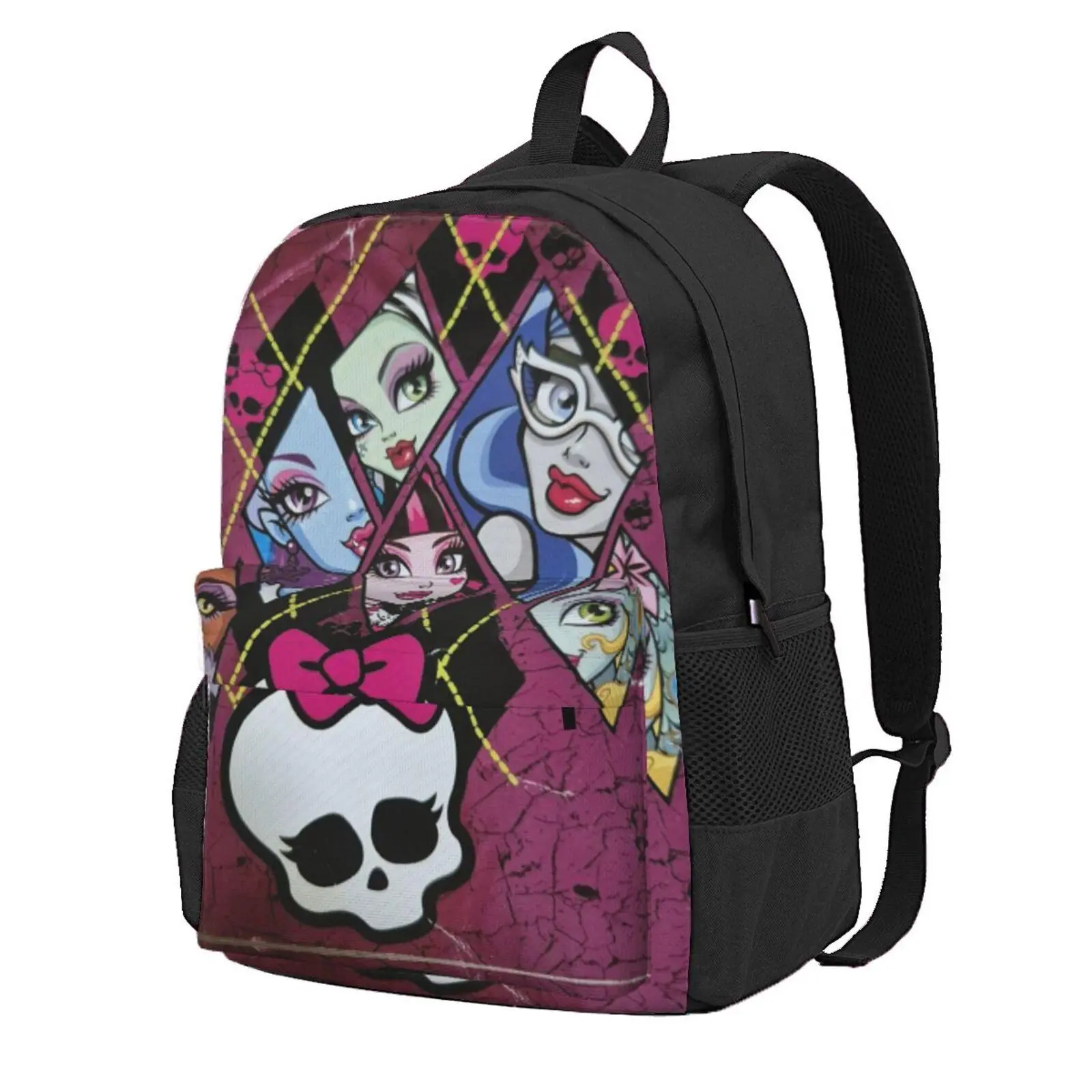 Monster high Student Backpack Monster high dolls Roomy School Bookbag Monster high doll Holiday Gift with Side Water Bottle Pockets for Boys and Girls