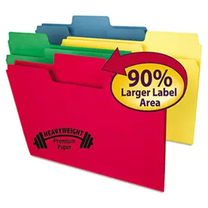 Smead SuperTab Heavyweight File Folder - 0.33 Tab, 0.75 in. Expansion, Letter Size, Assorted Colors, 50-BX Office Stock with 90% More Labeling Area, Improved Labeling, File Folder Tabs