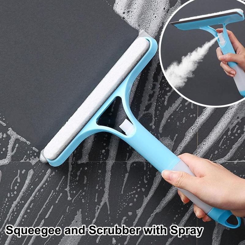 3 in 1 Window Cleaning Scraper Squeegee, Window Cleaning Squeegee and Scrubber with Sprayer for Windows, Car Windshields, Bathrooms, Easy to Clean Without Streaks