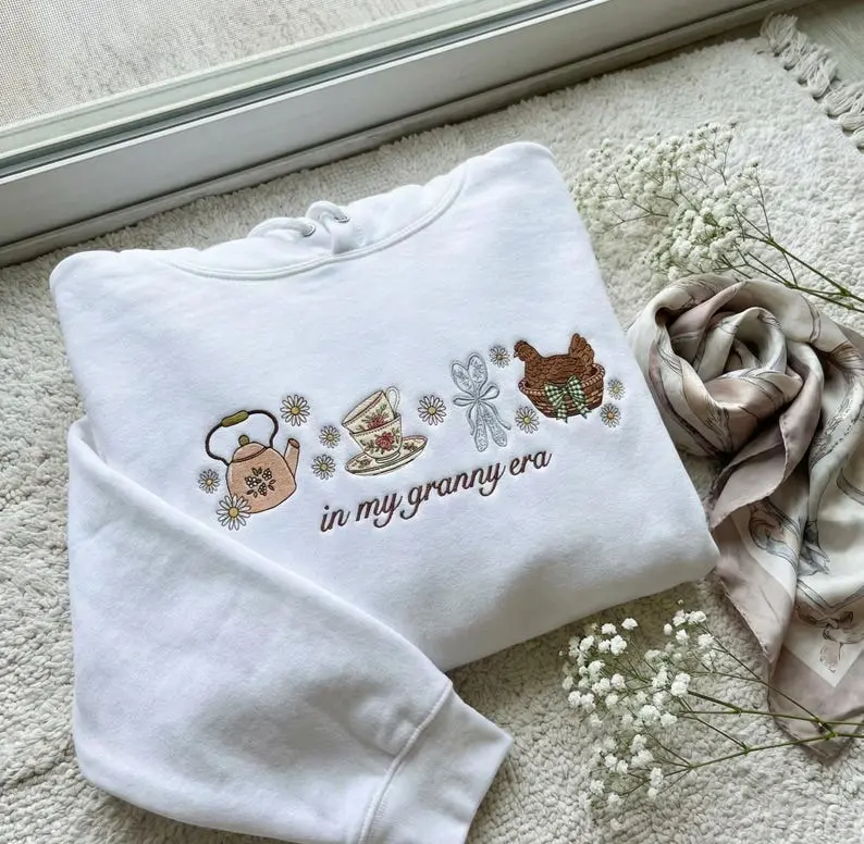 In My Granny Era Embroidered Sweatshirt, Hoodie, Hen In Nest Cottagecore Farmhouse Shirt, Lover Gift
