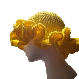 Chapeau Crochet Hat Ruffle Crochet Yellow Knitted Accessory