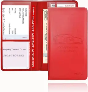 Car Registration and Insurance Card Holder - Leather Vehicle Glove Box Automobile Documents Paperwork Wallet Case Organizer for ID, Driver's License, Key Contact Information Cards