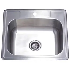212 MAIN Gourmetier Studio Self-Rimmed Single Bowl Stainless Steel Kitchen Sink, Brushed Nickel Finish, Soundproof Design, Easy-Clean Feature, Model GKTS252283