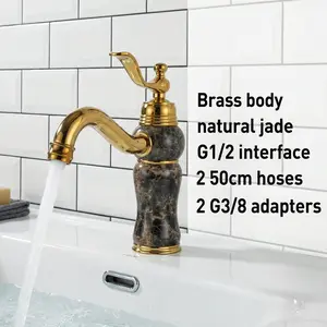 Vintage Marble Bathroom Faucet, Single Handle Cold Hot Control, G1/2 Interface, 2pcs 50cm Soft Tubes, Accessories Included