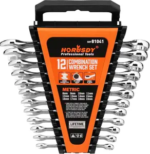 12-Piece Metric Wrench Set | Combination Wrench Set with Organizer | 12 Point | 8mm - 19mm | Chrome Vanadium Steel car repair tool set kit