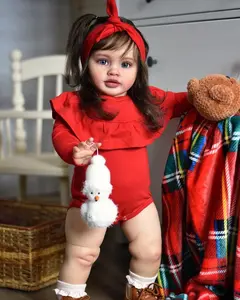 Realistic Reborn Baby Dolls Girl - 26 Inch Lifelike Newborn Baby Dolls Handmade Silicone Vinyl with Soft Cloth Body, Brown Hair Red Clothes Christmas or Birthday Gift for Kids Age 3 + girl dolls