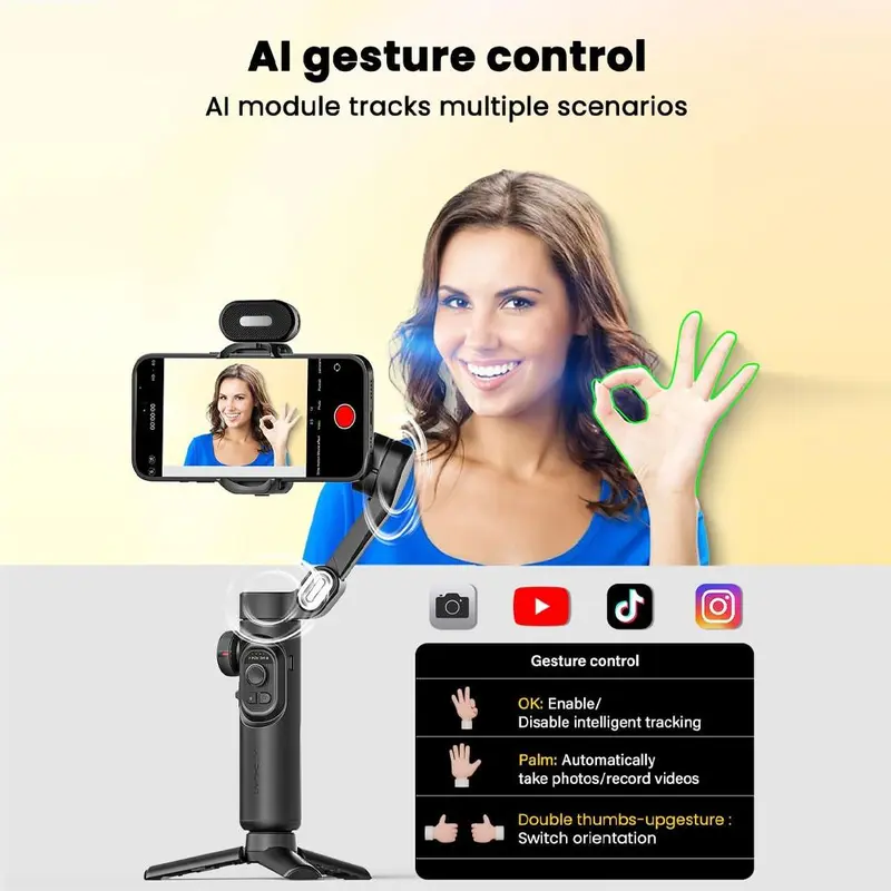 Handheld 3 Axis Anti-shake Shooting Stand (1 Count), Rotating Automatic Face Tracking Tripod Stabilizer for Live Video, Phone Accessories, Content Creator Tools 7