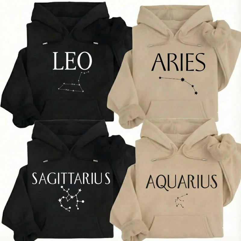 12 Zodiac Couple Hoodie Collection – Astrology Sign Crewneck for Men and Women, Cozy Horoscope Pullover with Bold College Letter Design, Perfect Gift for Zodiac Lovers 6O5