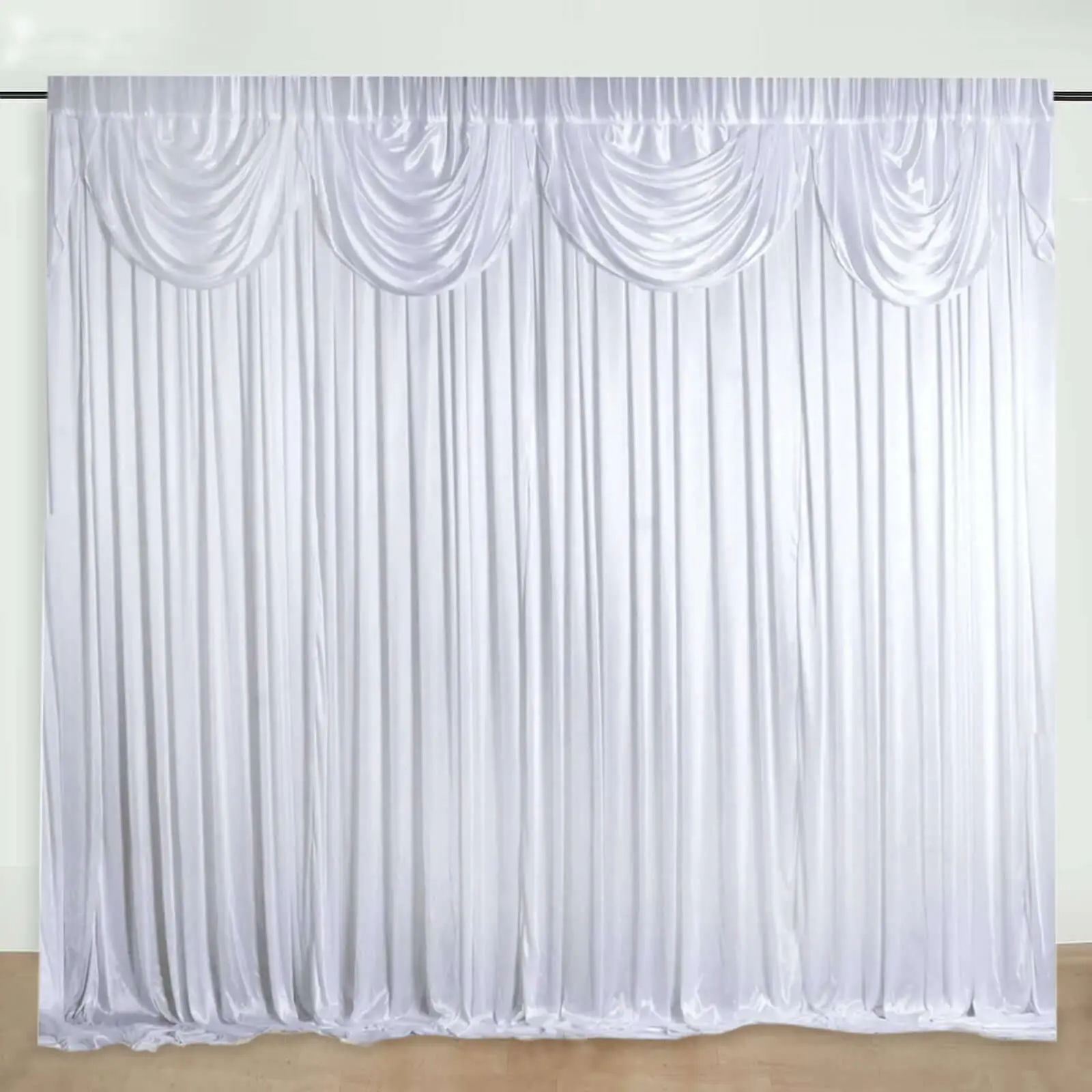 Premium White Double Drape Satin Divider Curtain Panel, Glossy Festive & Party Supply, Ideal for Indoor Backdrops, Wedding Party Photo Booth Events - 20ftx10ft, Wedding Party Backdrop
