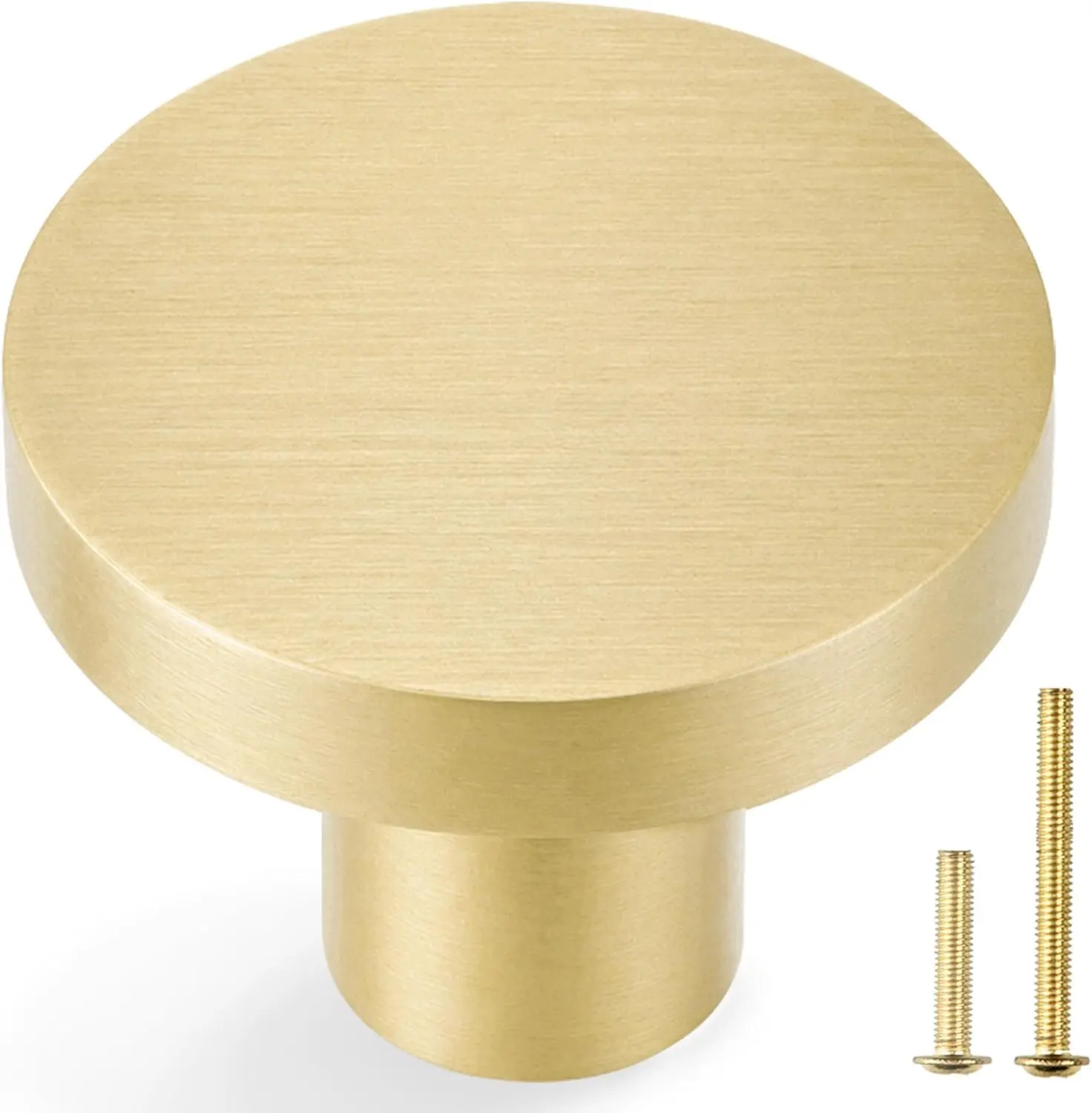 20-Pack Heavy-Duty Solid Brass Cabinet Knobs - Brushed Gold Round Surface-Mount Door Hardware, 1 in Diameter, Complements Your Furniture, Enhancing Its Overall Aesthetic Appeal for Bedroom Dresser