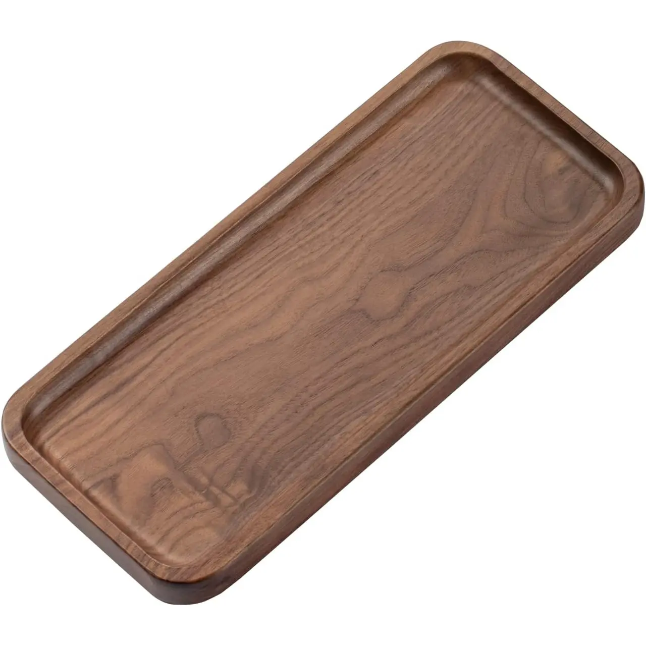 Walnut Serving Tray - Solid Wood Small Rectangle Platter for Bathroom, Dinner, Tea, Coffee (11.8 x 5 in)