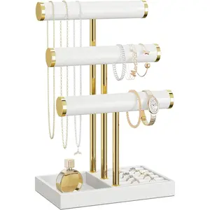 3 Tier Bracelet Holder Display - White Leather Bracelet Holder, Detachable T Bar  Holder Organizer for Bracelet, Necklace, Earrings, Rings, Watches, Bangle