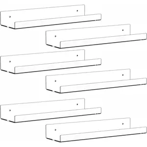 6 Pack Clear Acrylic Shelves for Wall with Adhesive,15 Inch No Drill Floating Shelves for Bathroom,Bedroom,Renter Friendly,Kids Room Bookshelf,Wall Display Shelf for Lego,Funko Pop,Figurine,Perfume