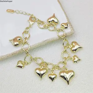14K Gold Plated Brass Star & Heart Beaded Bracelet for Women, Vintage Boho Aesthetic Design, Multi-Wear Chain Bracelet & Choker, Anti-Tarnish & Dainty for Daily Wear & Casual Outfits
