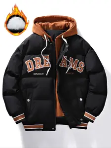 Men's Winter Jacket with Large Pattern Pockets, Casual Outerwear, Breathable Zipper, Long Sleeve, Warm Hooded Winter Coat