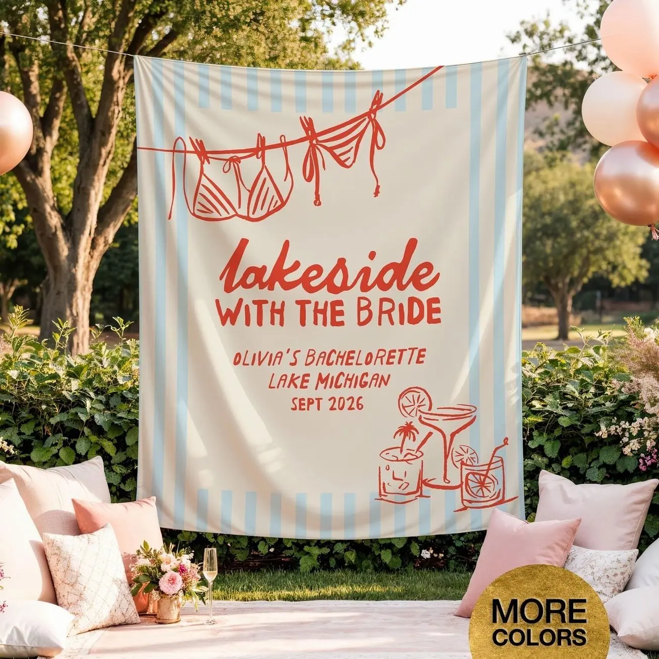 Lakeside With The Bride Tapestry Lake Bachelorette Banner Personalized Bachelorette Welcome Sign Bachelorette Weekend Decor Bridal Party