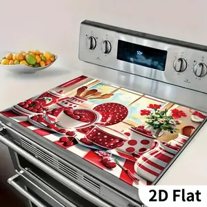 1pc 2D Flat  Style Tableware Theme Diatom Mud Stove Cover Protector 28.3x20.5 Inch Non-slip Heat Resistant Easy Clean Stove Mat Gas Stove Induction Cooker  Home Decor Oven Washing Machine Countertop Protection, 2D Flat