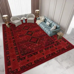 A red European Persian style rug, Boho persian rug, machine washable and fade resistant, soft and durable, suitable for holidays and any space area, including hotel, office, sofa, bedside, kitchen, laundry, hallway, porch, doorway, stairway, etc.