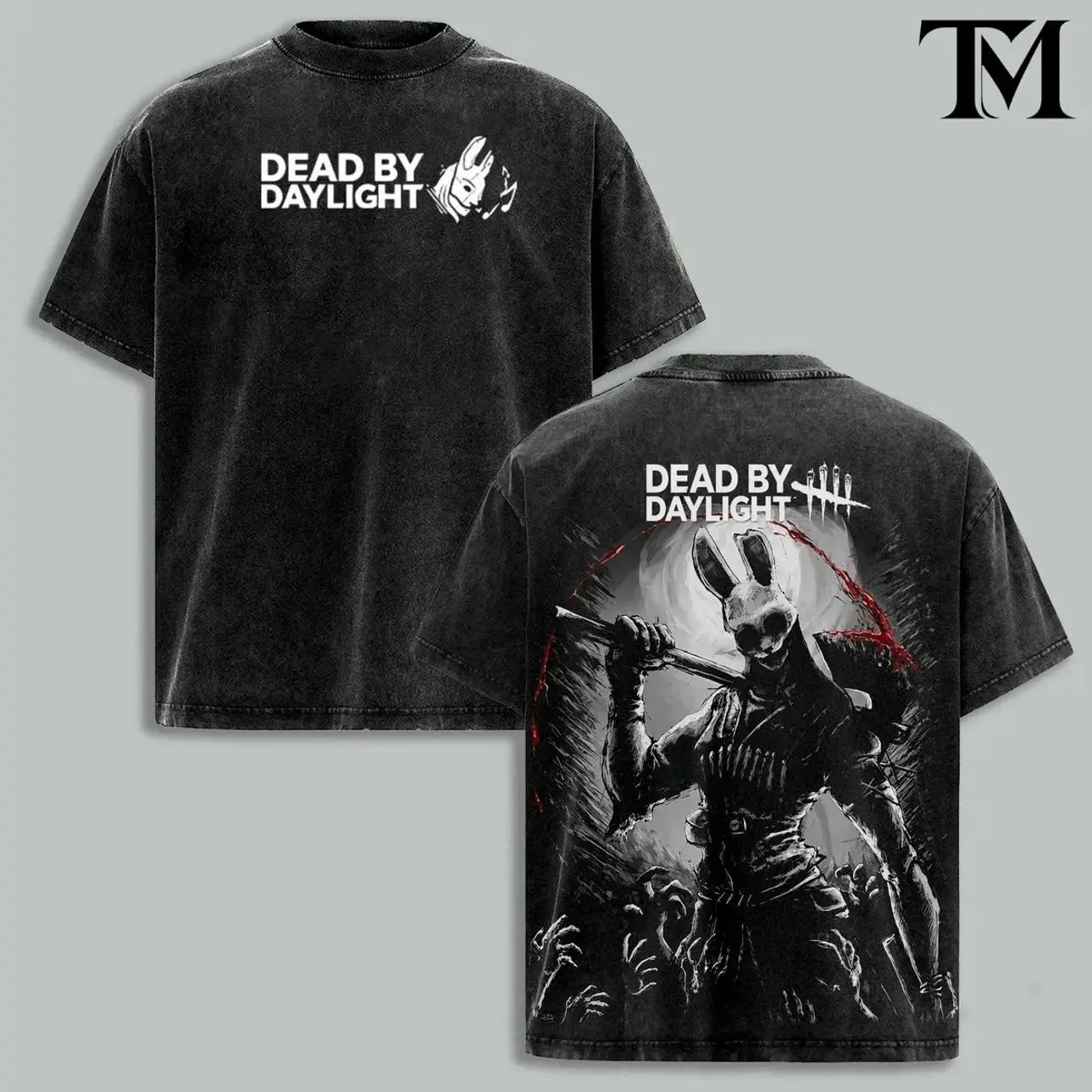Dead by Daylight Apparel, Unisex Huntress Graphic T-Shirt in Washed Heavyweight Cotton, Oversized Classic Shortsleeve Menswear for Gamers, Tshirt, Top, Seamless