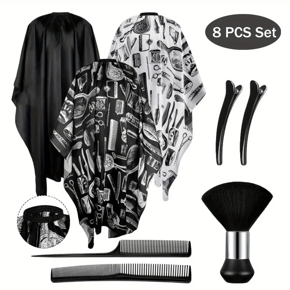 Professional 8-Piece Barber Set, Classic Hair Cutting Kit for Men & Stylists with Adjustable Salon Cape, Neck Duster, Combs, and Clips, 8Pcs Set, Hair Cutting Accessories