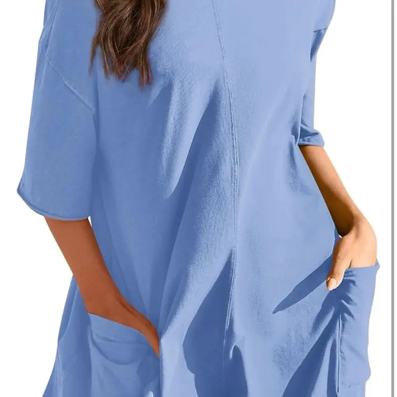 Women's Athletic Oversized Romper Short Sleeve with Pockets, Light Blue - NWT