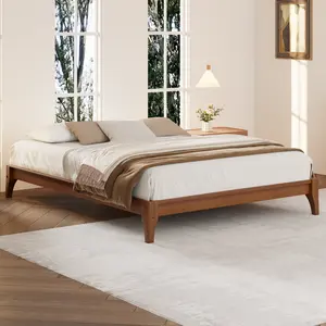 12 Inch Queen Size Solid Dry Bamboo Wood Platform Bed Frame, with Wood Slat Support, No Box Spring Needed, Easy Assembly
