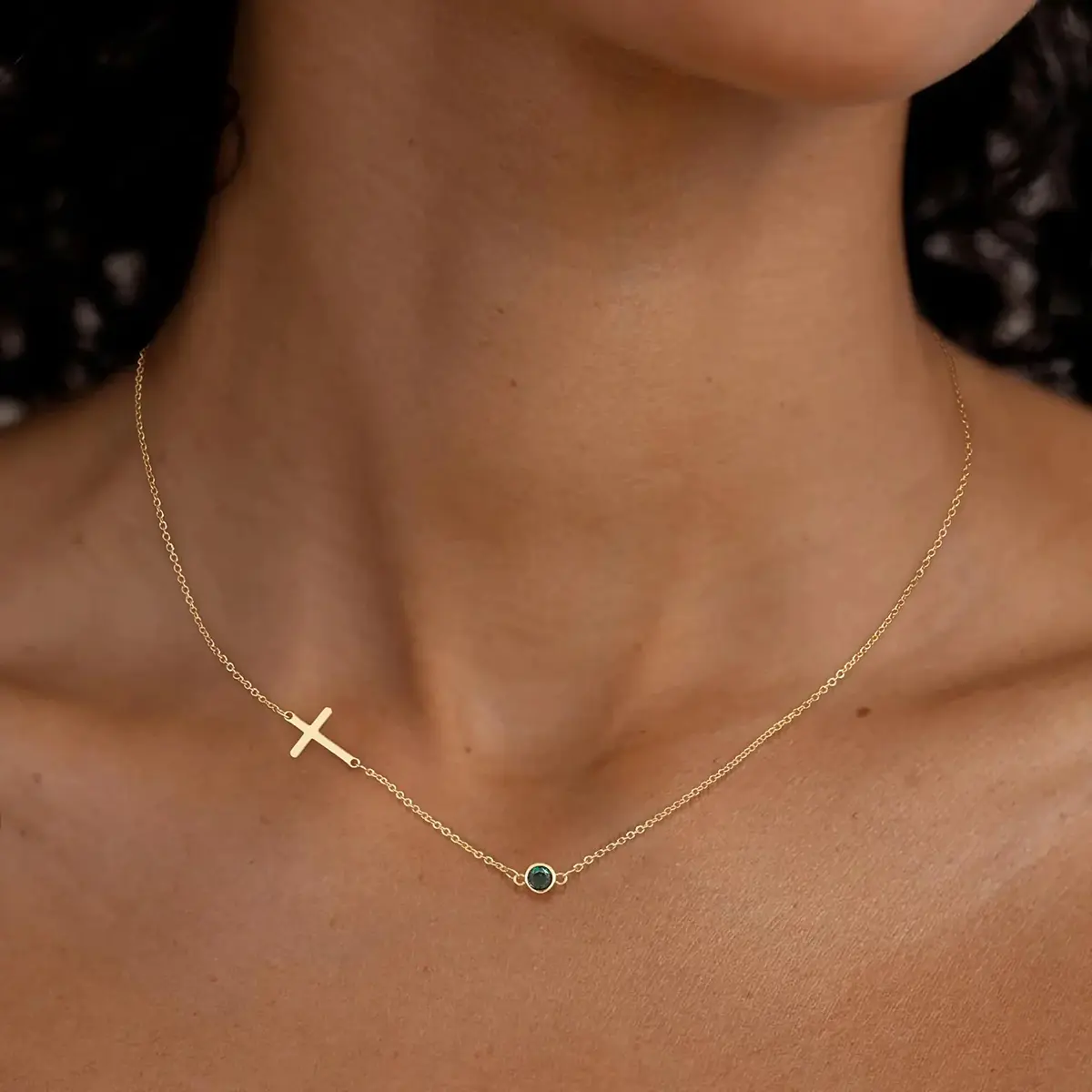 Birthstone Cross Necklace for Women 14k Gold Plated Cross Pendant Necklace Christmas Gift for Women with Elegant Design