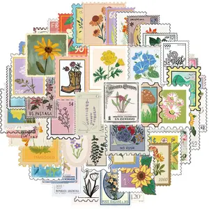 Flower Themed Post Stamp Sticker, 50pcs/set Scrapbook & Journal & Diary Stamp Sticker, Envelope Letter Card Making Collage Gift Wrapping Phone Case Craft Decoration