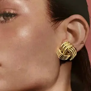 Geometric Stud Earrings for Women Retro Stainless Steel Multilayer Twisted Knot Earring Fashion Statement Jewelry New