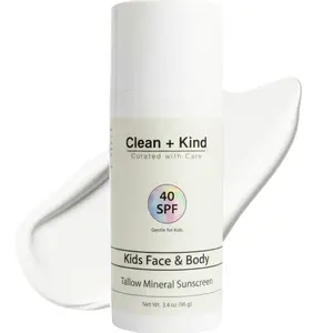 Clean + Kind Kids Tallow Mineral Sunscreen SPF 40 — Zero Toxins, Reef-Safe, Gentle for Babies & Kids 6M+ | 3.4 oz