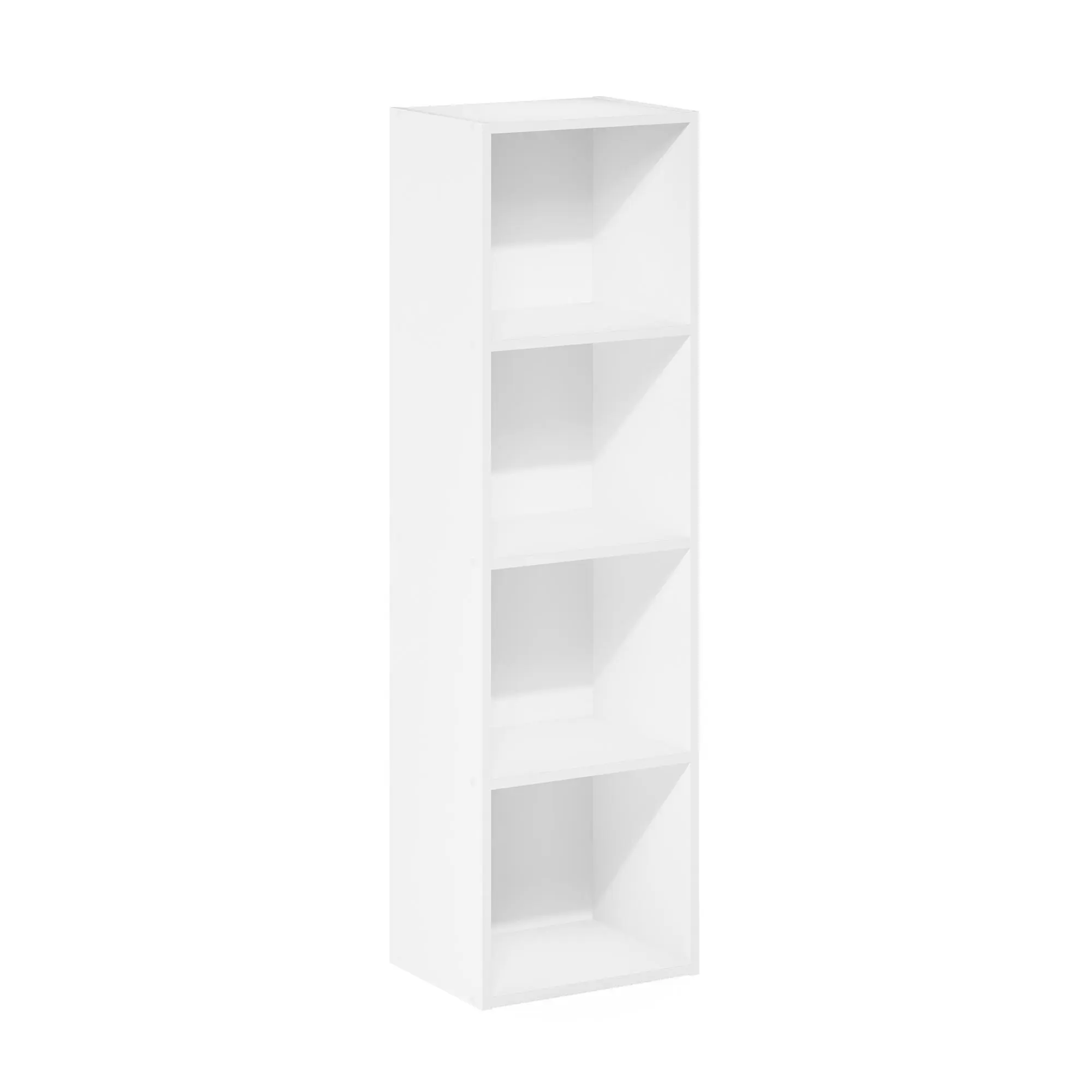 Contemporary White 4-Tier Open Shelf Bookshelf, 9x12x42 in Indoor Storage Organizer Shelves - Budget-Friendly for Bedroom, Living Room Small Room Organization Furniture