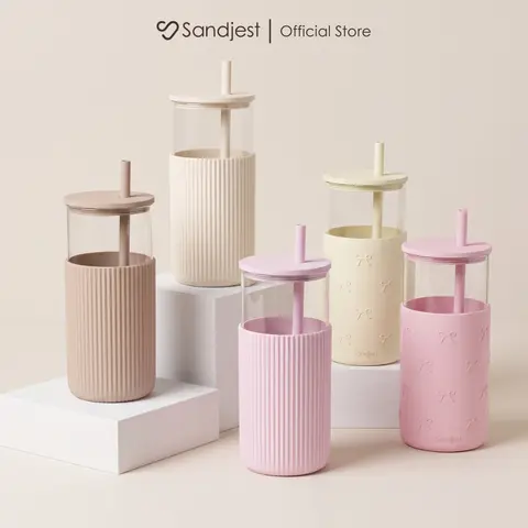 Sandjest 20oz Aesthetic Glass Cup with Silicone Sleeve & Straw, Reusable Mug for Hot/Cold Drinks, Ideal for Iced Coffee, Smoothies, Boba, Great Gift for Women Girls Birthdays Christmas Holidays #falldealsforyou