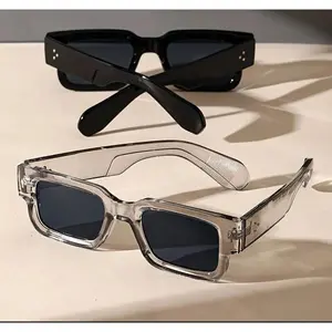 Viral 2PCS Rectangle Sunglasses Set - Bold Black Clear Frame Retro Y2K Shades with UV Protection, Unisex Lightweight Chunky Fashion Eyewear for Party Festival Driving Beach & Casual Chic Looks