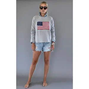 Chloe Flag Roll Neck Sweater in Vintage Gray