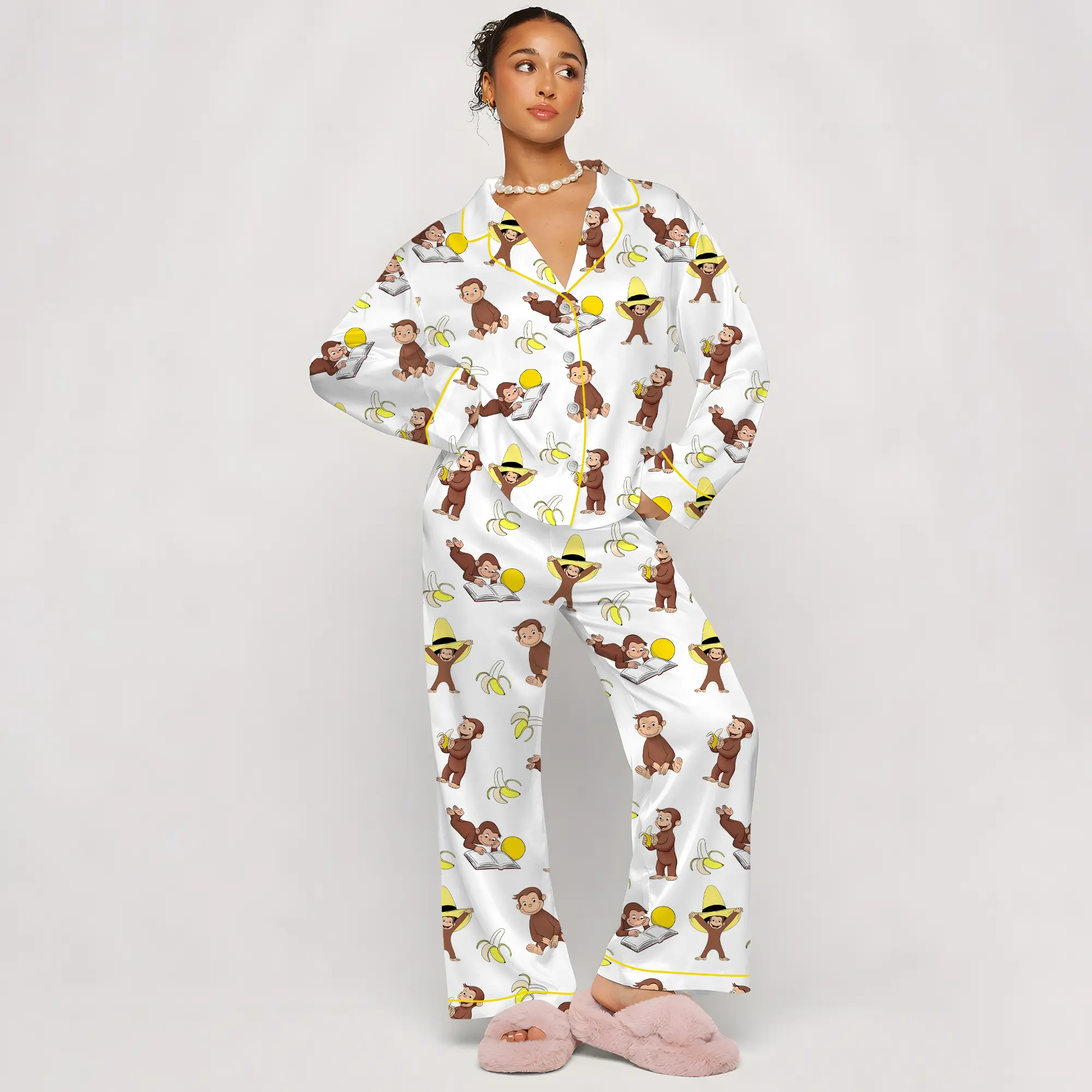 Curious George Monkey Pajamas,Inspired Cartoon Pajama, Vintage Y2K Graphic PJS,Classic Cartoon Monkey,Childhood Character Art,Gift for her